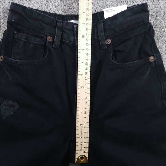 Zara Jeans Womens 0 Wide Leg Crop Capris Black Baggy Y2K Hip Hop Distressed - Picture 12 of 14